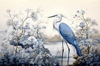 Heron in blue and warm white animal bird art.