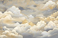 Oriental toile art style with clouds in gold and silver color outdoors pattern nature.
