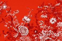 Oriental toile art style with flowers red pattern plant.