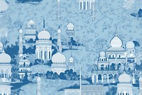 Oriental toile art style with pale various color mosque wallpaper architecture building outdoors.