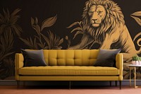 Lion in gold and blakc color wall architecture furniture.