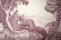 Stunning wine landscape painting drawing.