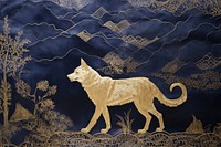 Wolf in navy and gold color animal mammal art.