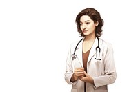 Young lady doctor adult white background stethoscope.