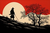 Isolated japanese samurai silhouette nature adult. 