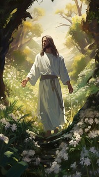  Jesus outdoors painting nature. AI generated Image by rawpixel.