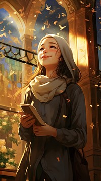  Joyful Muslim young adult woman student anime art architecture. AI generated Image by rawpixel.