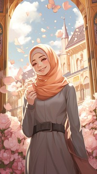  Joyful Muslim young adult woman student art anime architecture. AI generated Image by rawpixel.