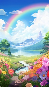  Joyful rainbow landscape outdoors scenery. 