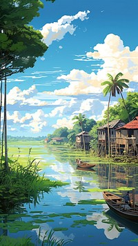 Mekong river delta architecture landscape outdoors. AI generated Image by rawpixel.