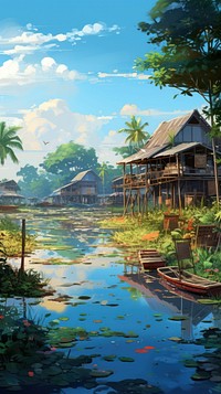 Mekong river delta architecture landscape building. AI generated Image by rawpixel.