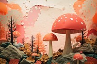 Collage Retro dreamy forest mushroom fungus plant.