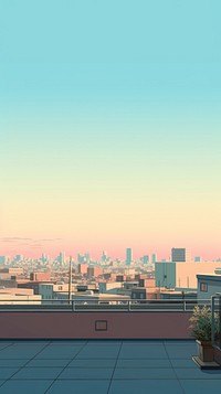  Minimal rooftop view in city morning architecture cityscape building. AI generated Image by rawpixel.