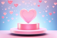 Podium decorated mokcup holographic and Decorated with hearts floating in the air celebration decoration happiness.