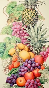 Wallpaper tropical fruits pineapple drawing sketch.