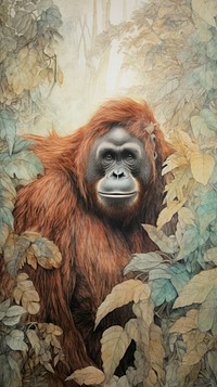 Wallpaper cute Orangutan in forest orangutan wildlife drawing.