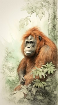 Wallpaper cute Orangutan in forest orangutan wildlife drawing.