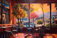 PNG Coffee shop landscape painting architecture restaurant. AI generated Image by rawpixel.