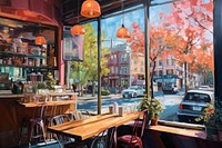 PNG Coffee shop landscape restaurant painting table. AI generated Image by rawpixel.