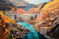 PNG Large dam outdoors painting art. AI generated Image by rawpixel.