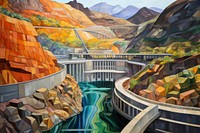PNG Large dam outdoors painting architecture. AI generated Image by rawpixel.