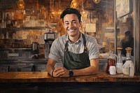 PNG Smiling barista in front of coffee shop painting adult entrepreneur. AI generated Image by rawpixel.