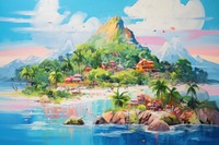 PNG Resort island painting landscape outdoors. AI generated Image by rawpixel.