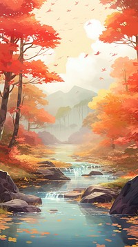  Serene autumn landscape outdoors painting. AI generated Image by rawpixel.