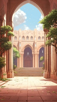  Serene warm Entrance of empty Muslim university architecture building entrance. AI generated Image by rawpixel.