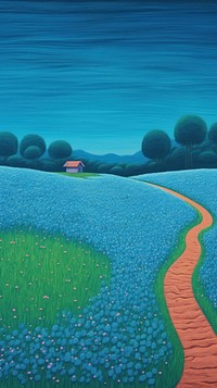  Blue flower field outdoors painting nature. AI generated Image by rawpixel.