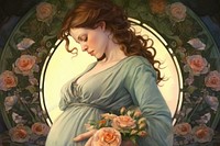 Stunning pregnant woman in pose flower art photography.
