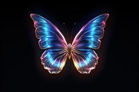 3D render of neon butterfly flying icon pattern illuminated accessories.
