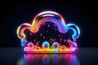 3D render of neon cloud icon rainbow light illuminated.