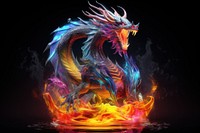 3D render of neon dragon fire breathing icon creativity darkness abstract.