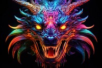 3D render of neon dragon icon pattern representation illuminated.