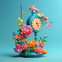 3d Surreal of a clock with flowers plant inflorescence creativity.