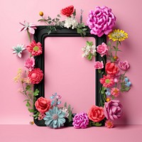 3d Surreal of a blank black frame with flowers plant rose art.