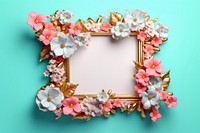 3d Surreal of a blank gold frame with flowers celebration decoration headpiece.