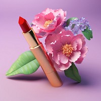 3d Surreal of a lipstick with flowers cosmetics petal plant.