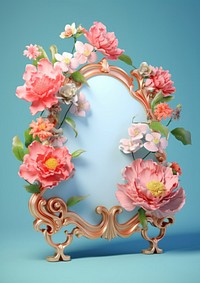 3d Surreal of a mirror with flowers plant rose celebration.