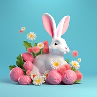 3d Surreal of a rabbit with flowers mammal plant petal.