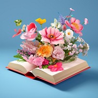 Open book with flowers plant rose inflorescence.