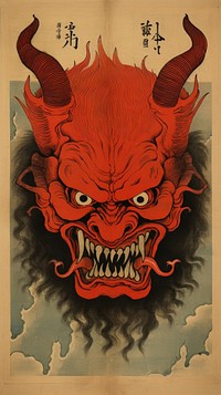 Japanese demon art representation calligraphy. 