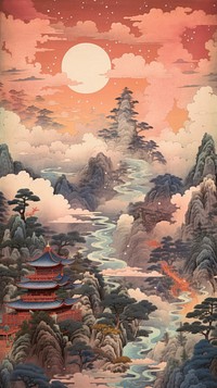 Japanese heaven outdoors painting nature. AI generated Image by rawpixel.