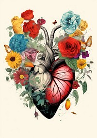 Flower and butterflies art painting graphics. AI generated Image by rawpixel.