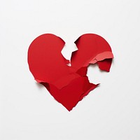 Red paper heart torn apart white background misfortune breaking.
