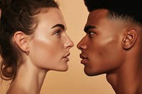 Diversity woman and man close-up facial portrait adult affectionate.