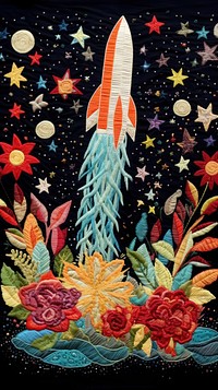 Embroidery of galaxy and rocket embroidery pattern quilt.
