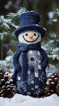 Embroidery of cute snowman outdoors winter nature.
