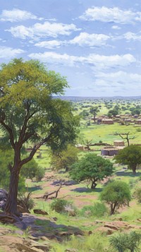 Countryside of Ethiopia landscape painting vegetation.